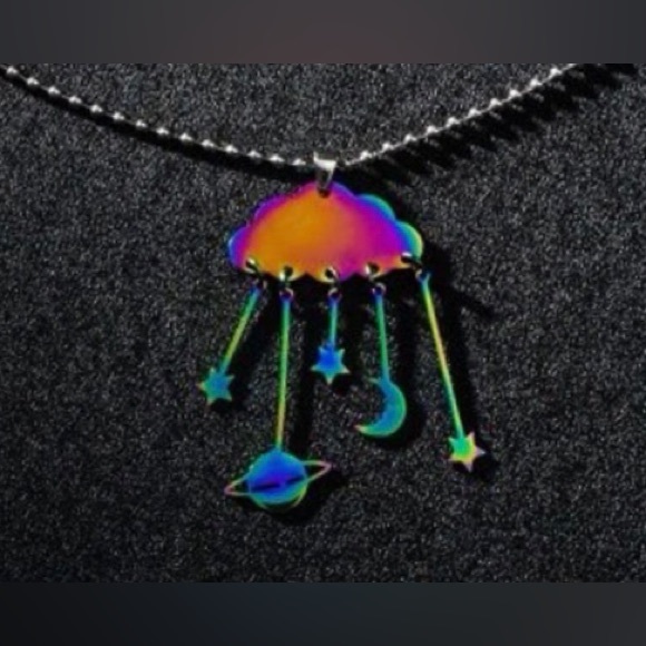 Jewelry - “Cloud Constellation” Rainbow Ombre Cumulus Crescent Star Planet Space Necklace
